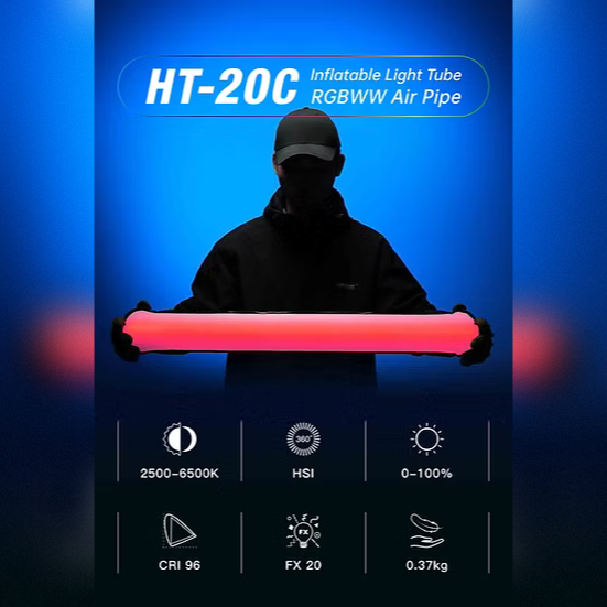 Aparo HT-20C RGBWW LED Tube Light with high-output illumination, full-color control, cinematic FX, app control, and professional-grade color accuracy for film and studio production.