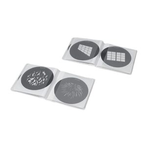 Nanlux AS-GB-A-SET2 gobo set for NL Mount projection systems. Precision-cut metal gobos for cinematic lighting, pattern projection, and creative visual effects in film, broadcast, and studio production.